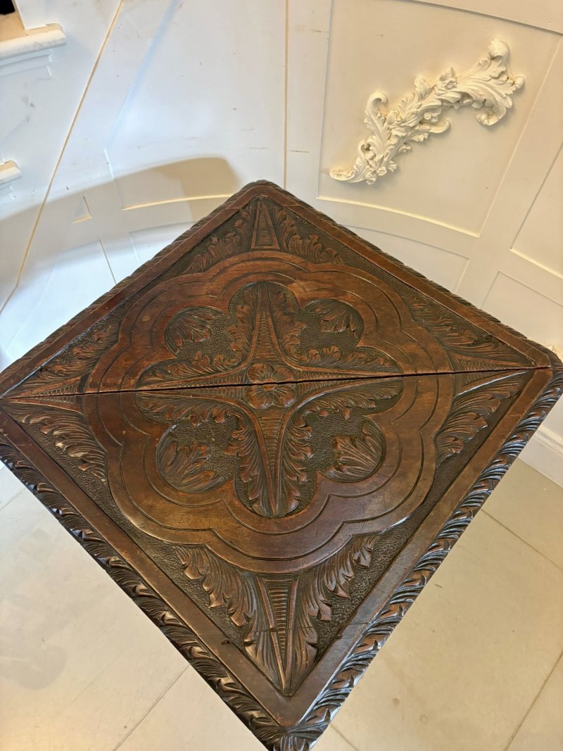 Antique Rare George III Carved Mahogany Folding Corner Table - Image 13